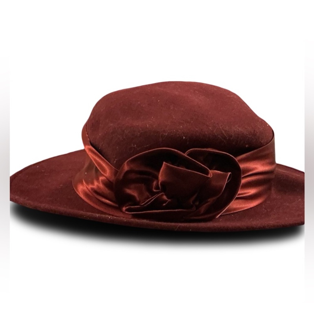 Amanda Smith Velvet Wide-Brim Hat with Satin Flower - Wine